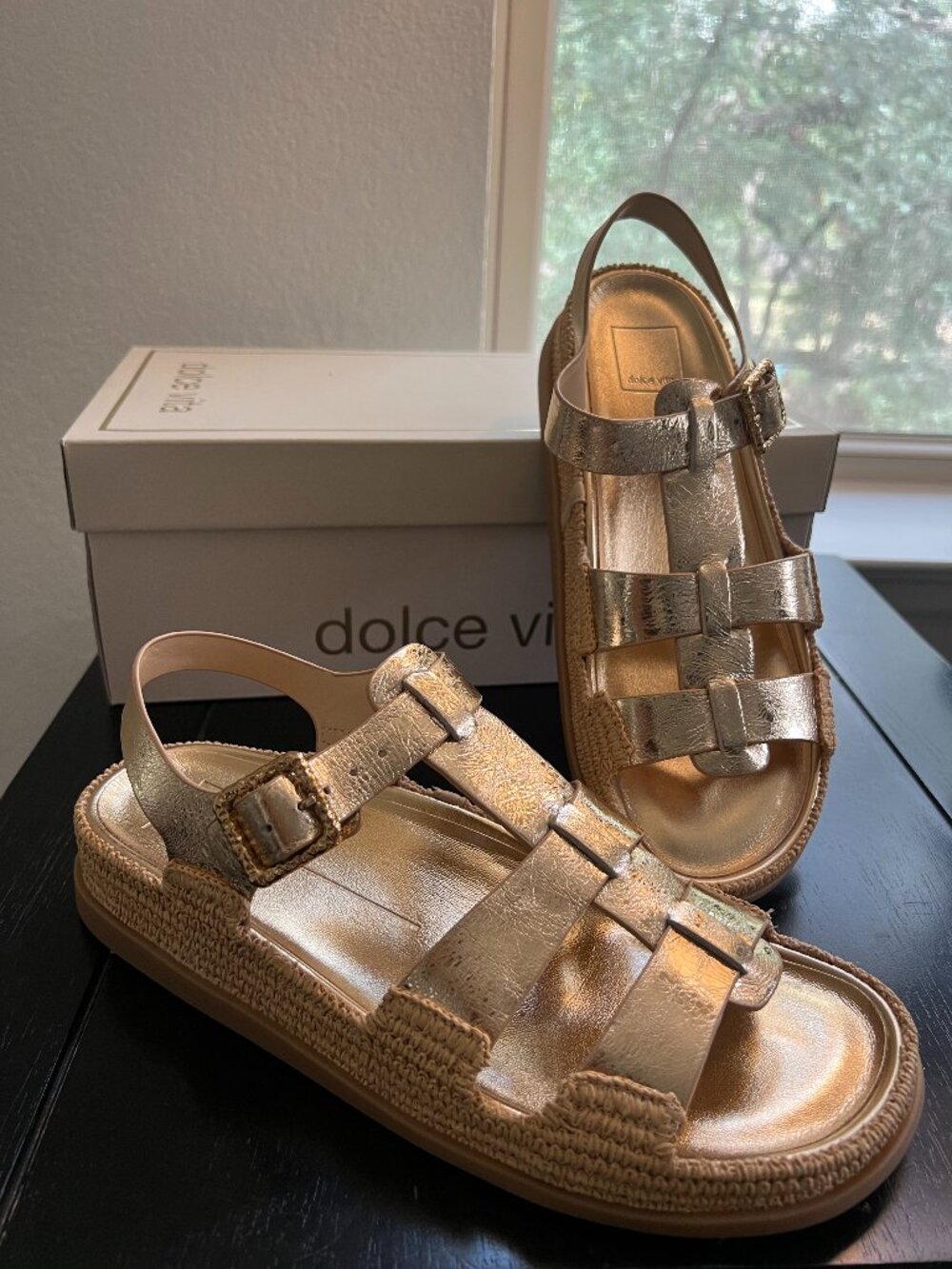 Dolce Vita Shenna Gold Destressed Leather Sandals